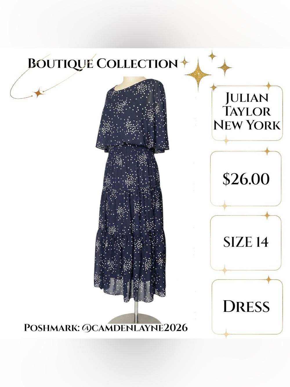 Julian Taylor Navy Star-Print Flutter Sleeve Maxi Dress - Picture 6 of 8